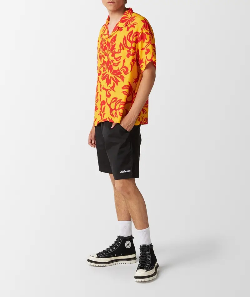 Erl Floral Patterned Short Sleeve Unisex Shirt With Breast Pocke In Yellow