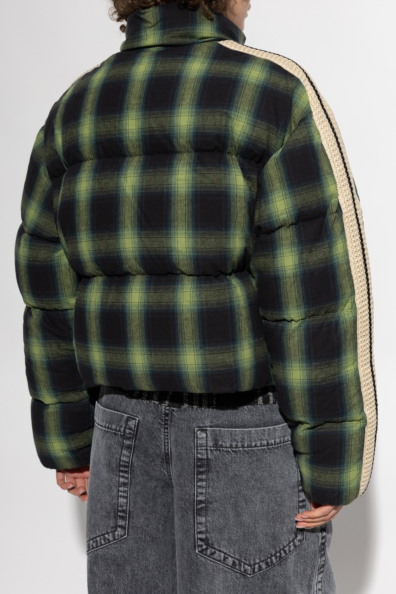 Palm Angels Check-pattern Puffer Jacket In Green