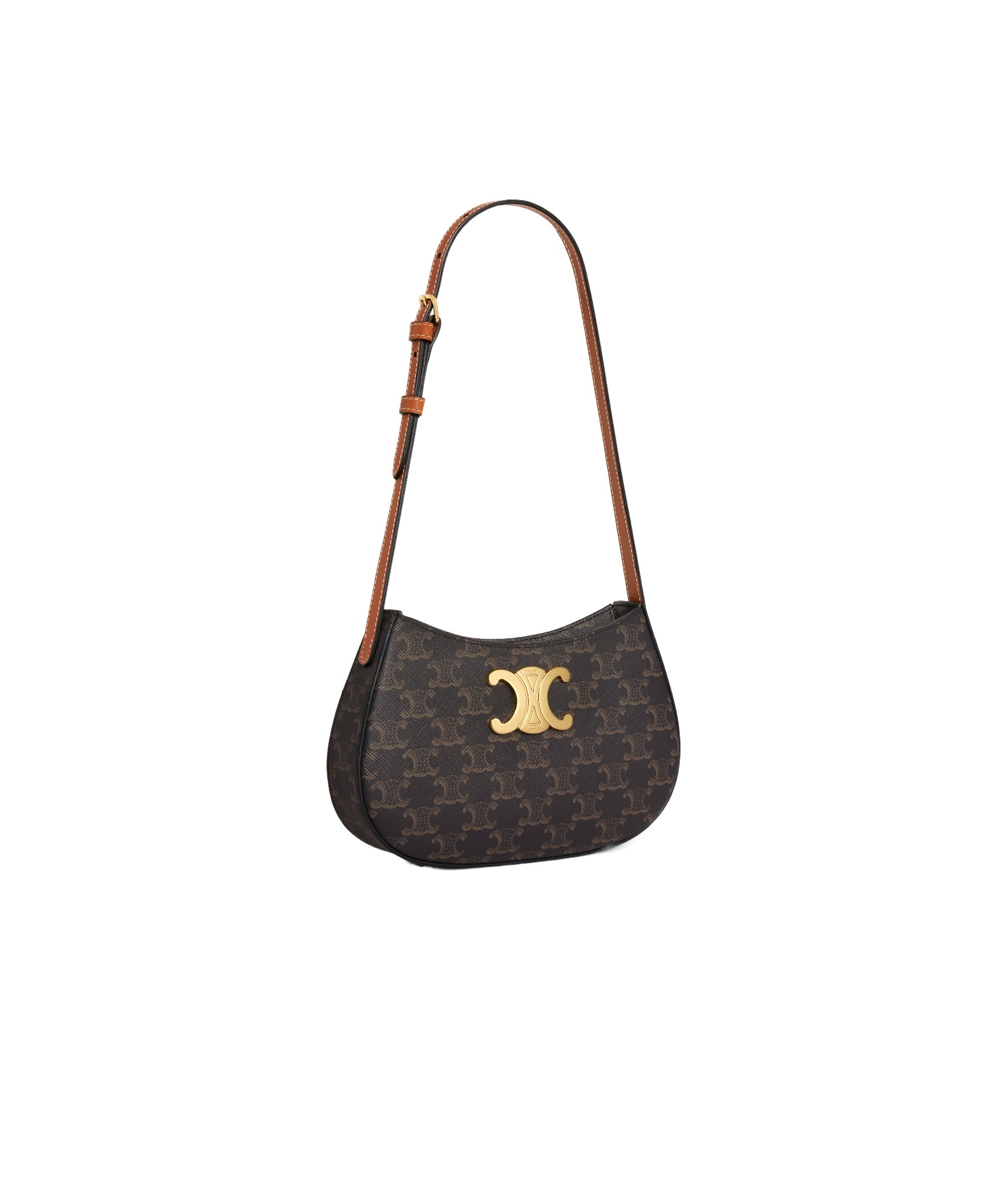 Celine Medium Tilly Bag In Triomphe Canvas And Calfskin In Black