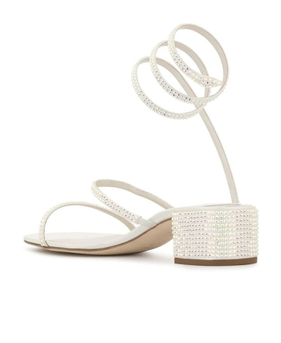 René Caovilla Cleo Crystal-embellished Sandals In White
