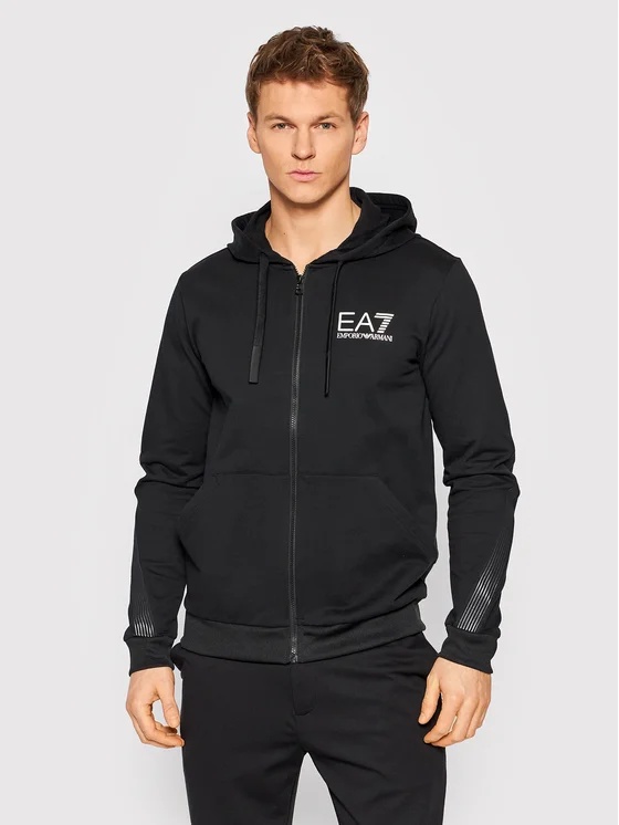 Ea7 Zip-up Logo-print Hoodie In Black