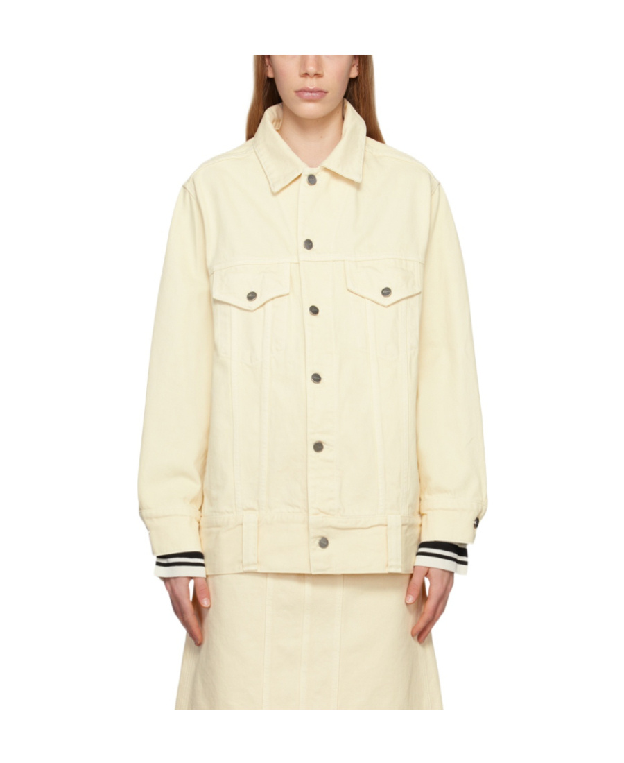 Khaite Square Collar Button Denim Coat In White