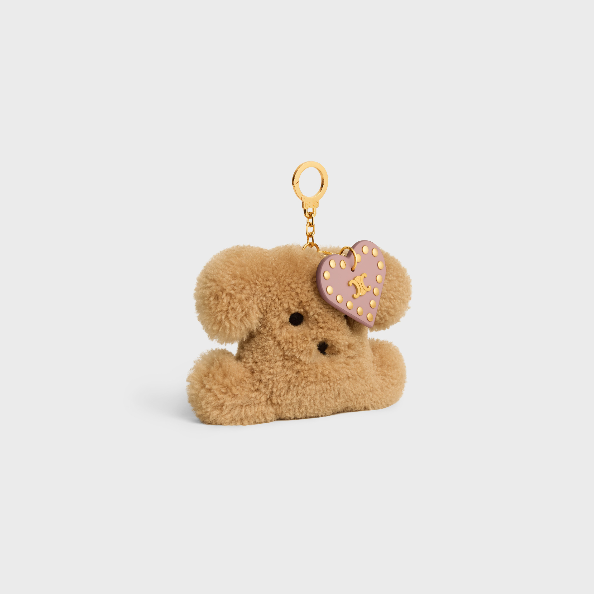 Celine Triomphe Pom-pom Charm In Embroidered Shearling And Calfskin In Multi