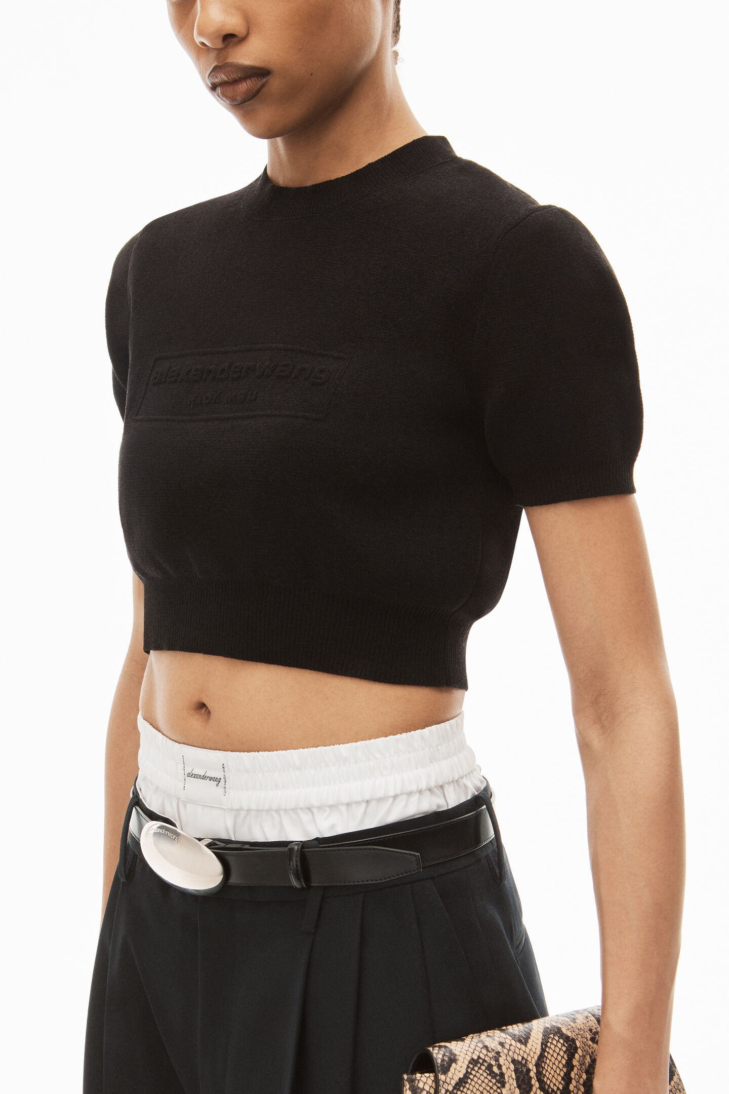 Alexander Wang Cotton-blend Chenille Cropped Pullover With Logo In Black