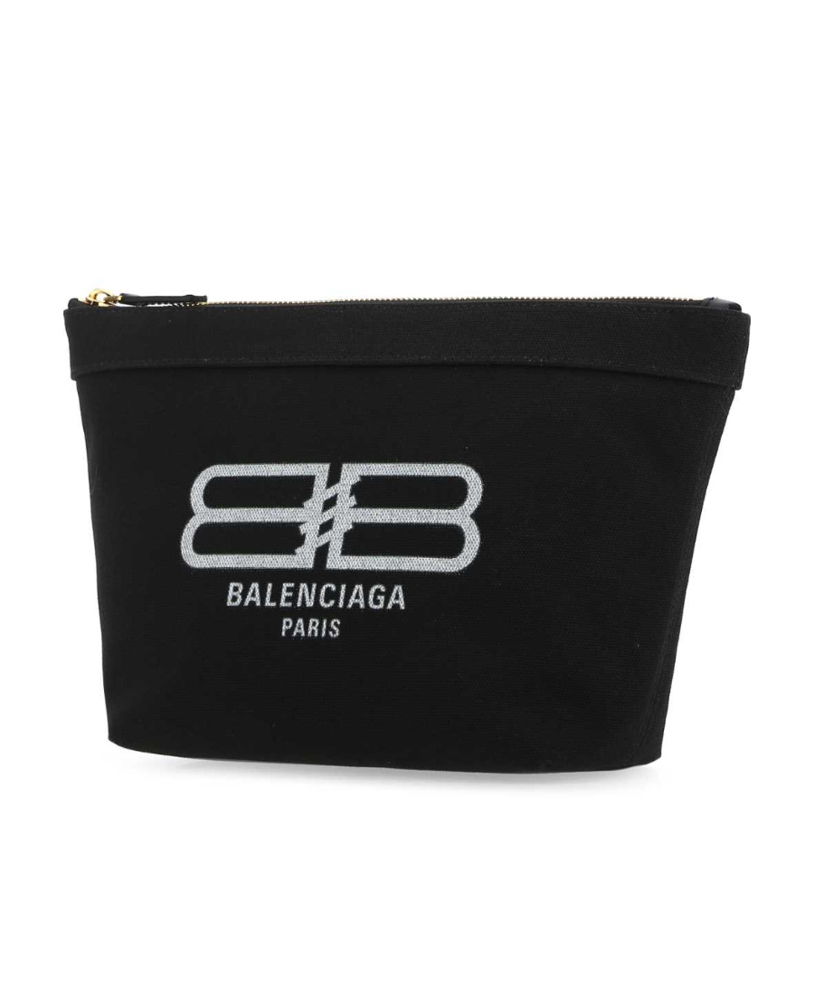 Balenciaga Logo-print Cotton Makeup Bag In Black/white