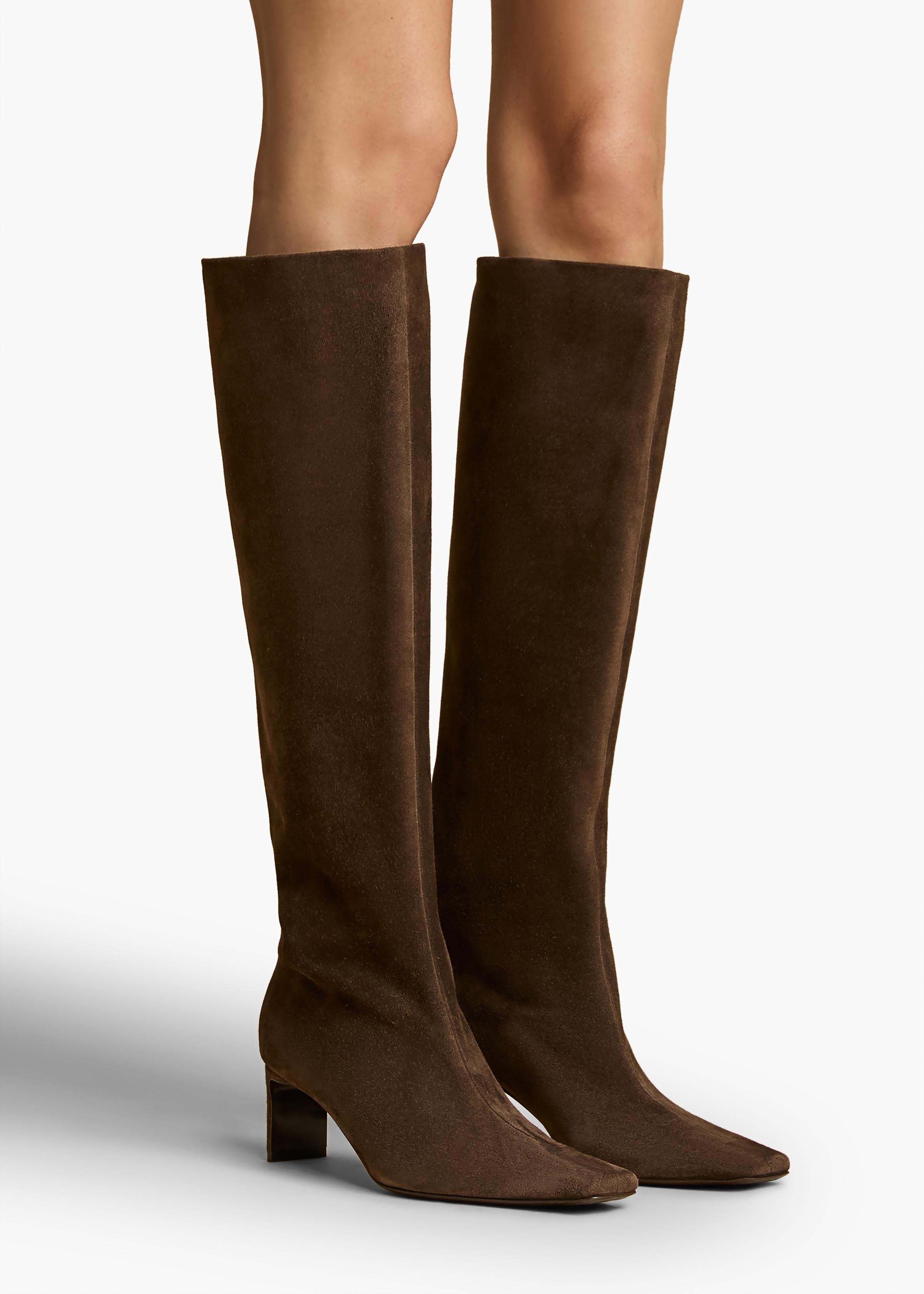 Khaite Ona Suede Stiletto Knee Boots In Brown