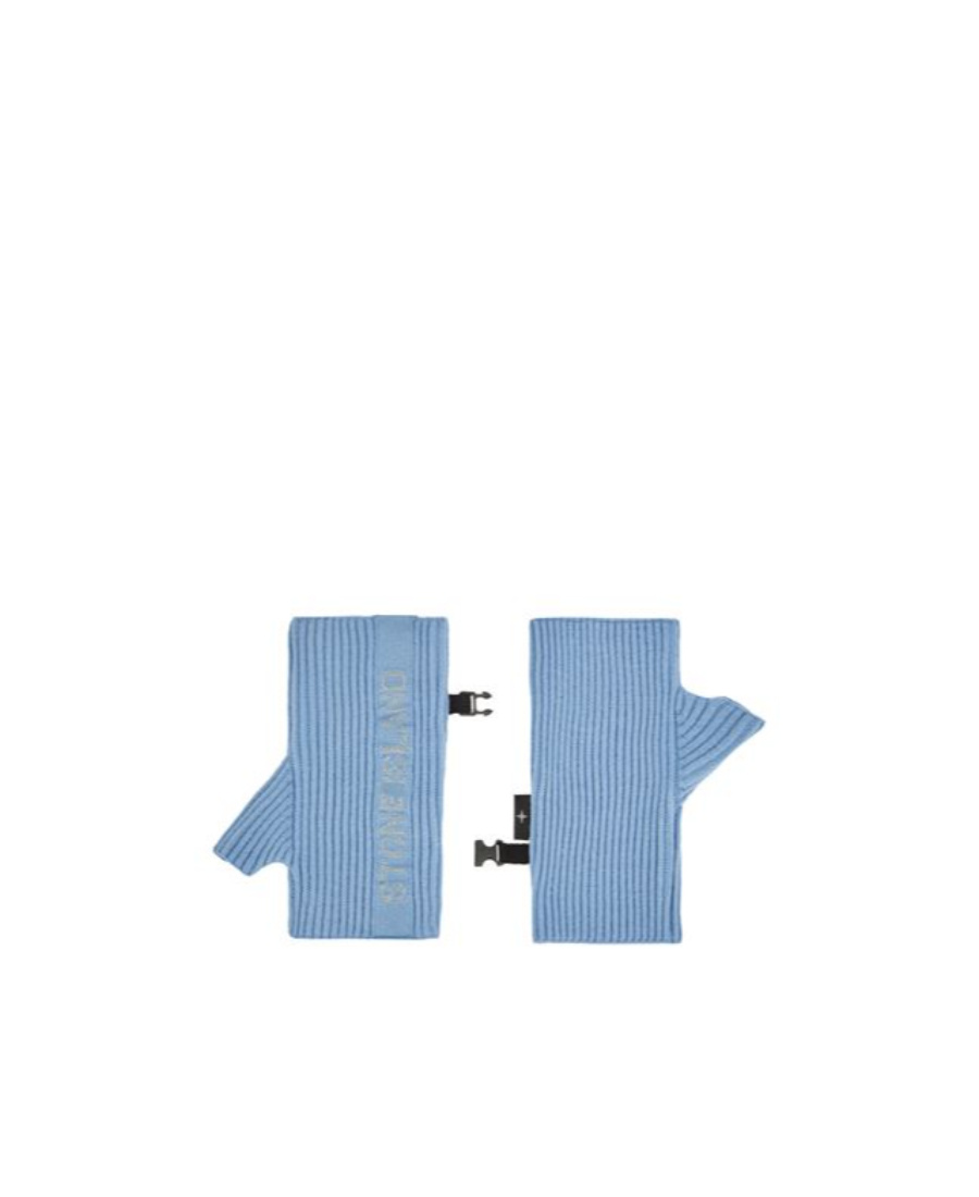 Stone Island Logo Gloves In Blue