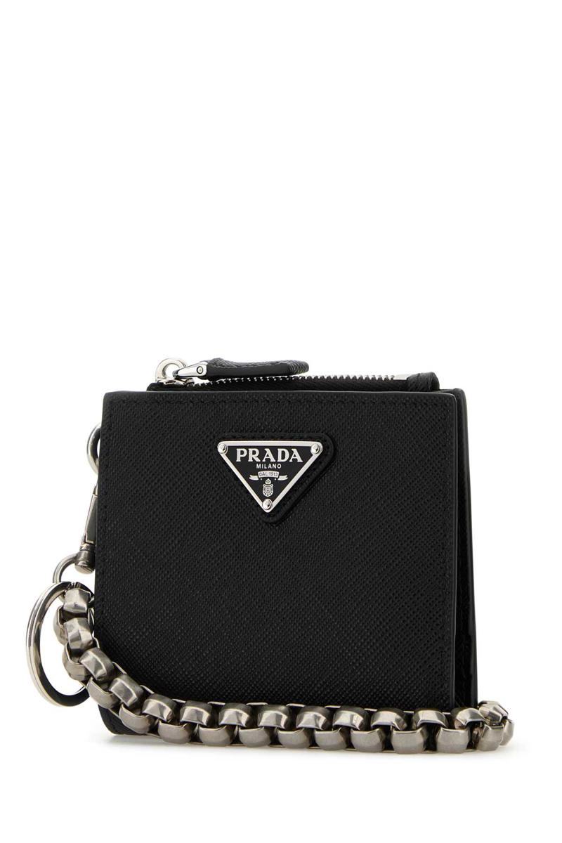 Prada Leather Wallet With Keyring Attachment And Metal Chain