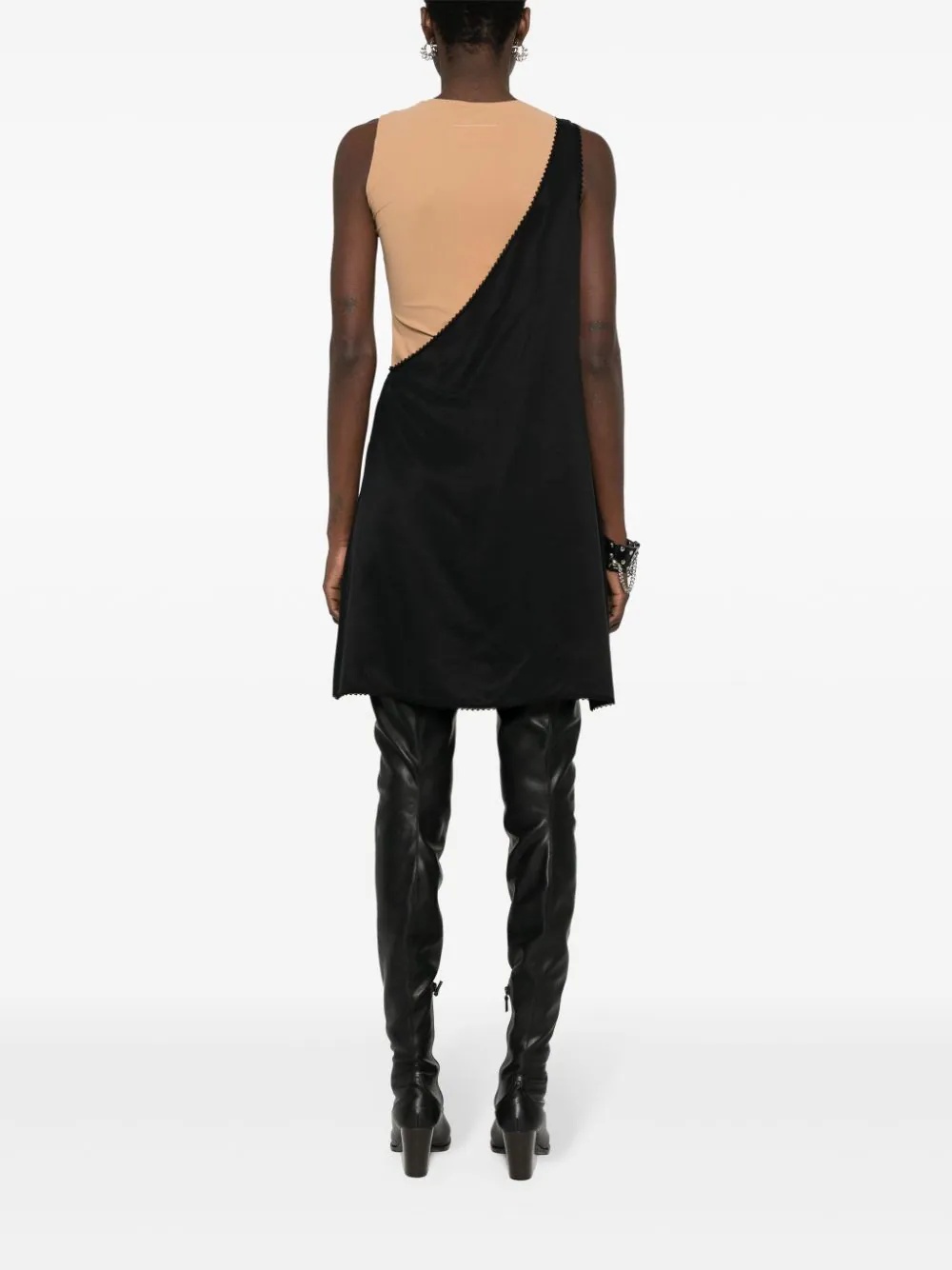 Mm6 Maison Margiela Asymmetrical Black Midi Dress With Lace Detailing In Black