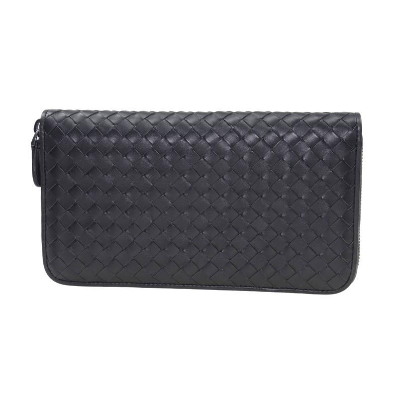 Bottega Veneta Dark Gray Braided Wallet In Black