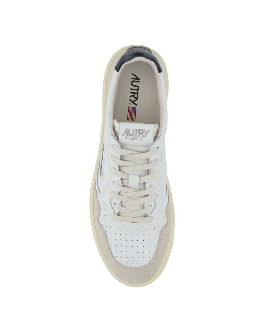 Autry 'medalist' White Low Top Sneakers With Beige Suede Details In White