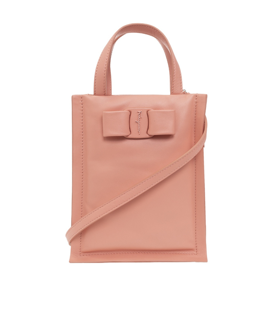 Shop Ferragamo Button Bowknot Shoulder Bag In Nude