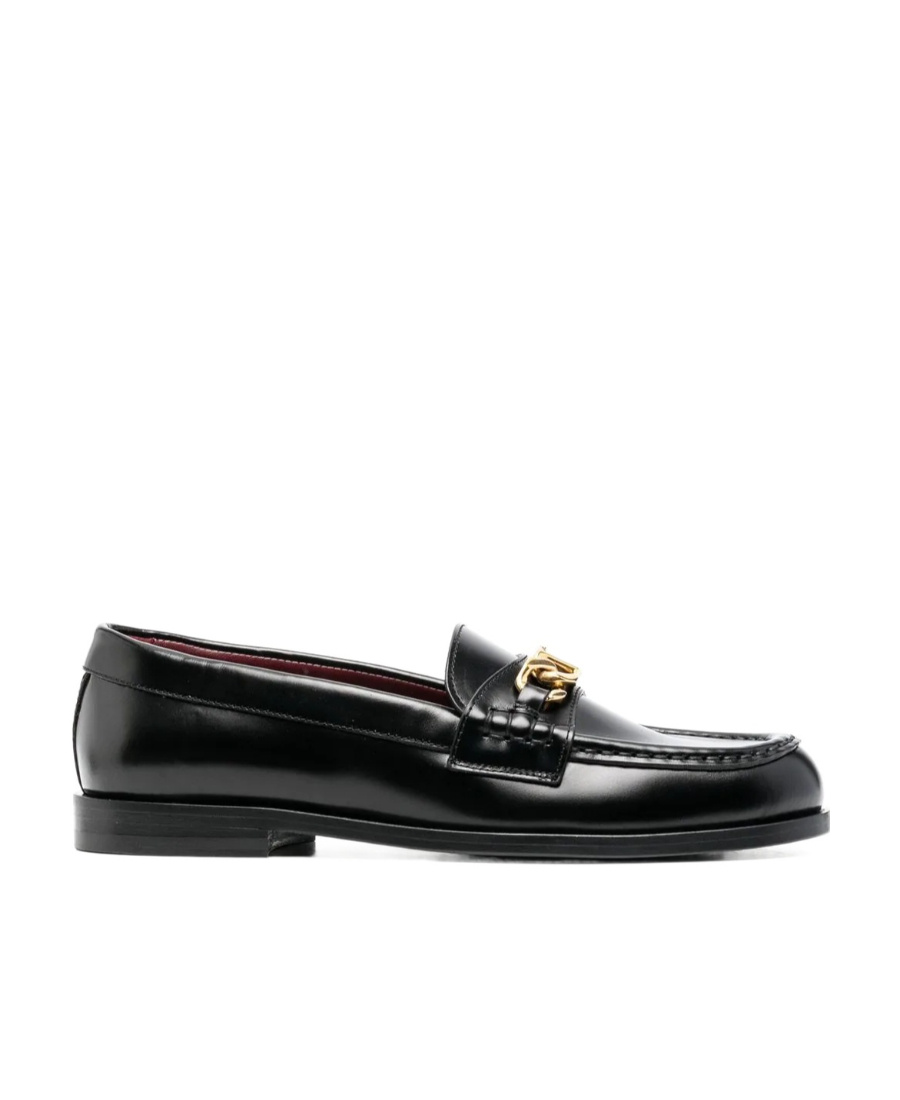 Valentino Vlogo Chain Leather Loafers In Black