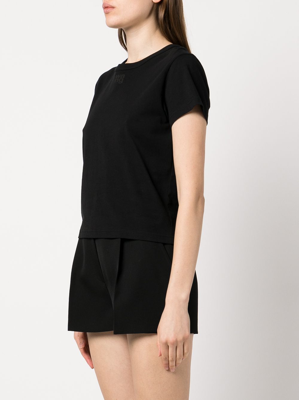 Alexander Wang Essential Jersey Shrunk Tee With Puff Logo And Bound Neck Clothing In Nero