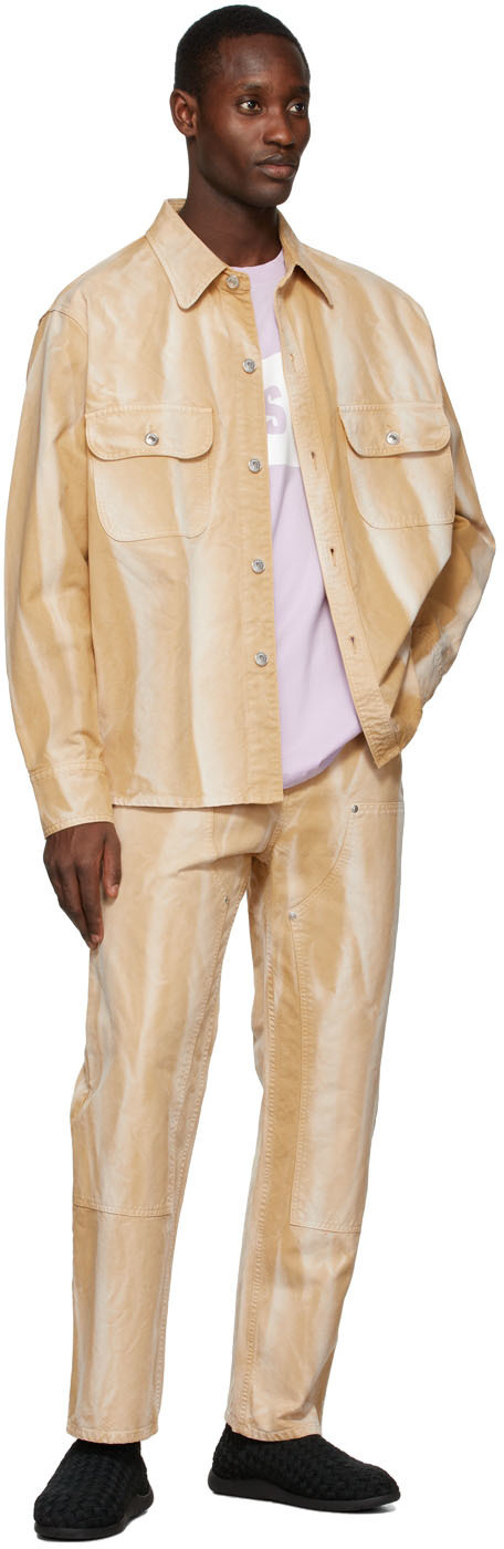 Msgm Beige Tie-dye Denim Pants In Nude