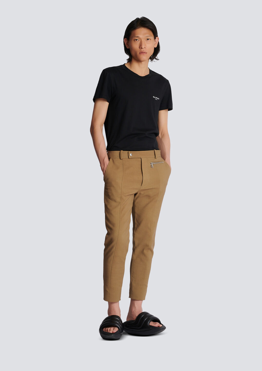 Shop Balmain Straight Cotton Cargo Trousers In Brown