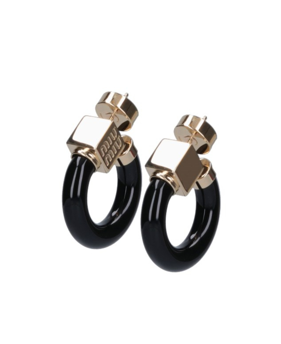Miu Miu Logo-charm Half-hoop Earrings In Black