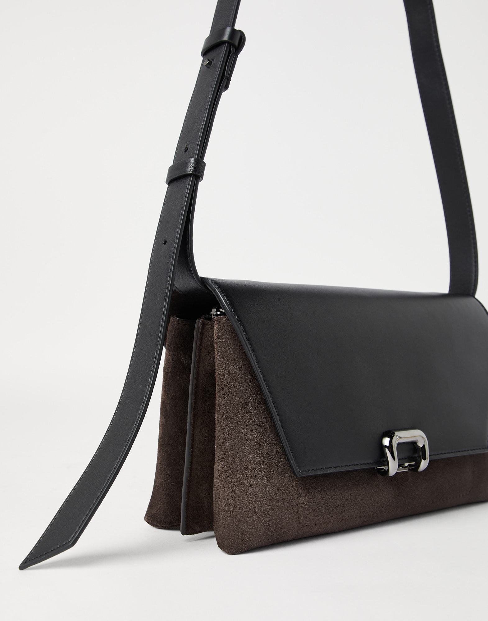 Brunello Cucinelli Suede And Leather Sartorial Cross-body Bag In Black