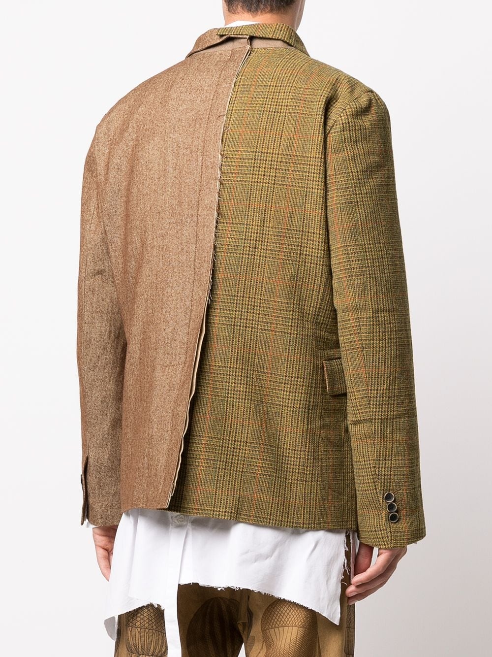 Uma Wang Contrasting-panel Wool Blazer In Brown