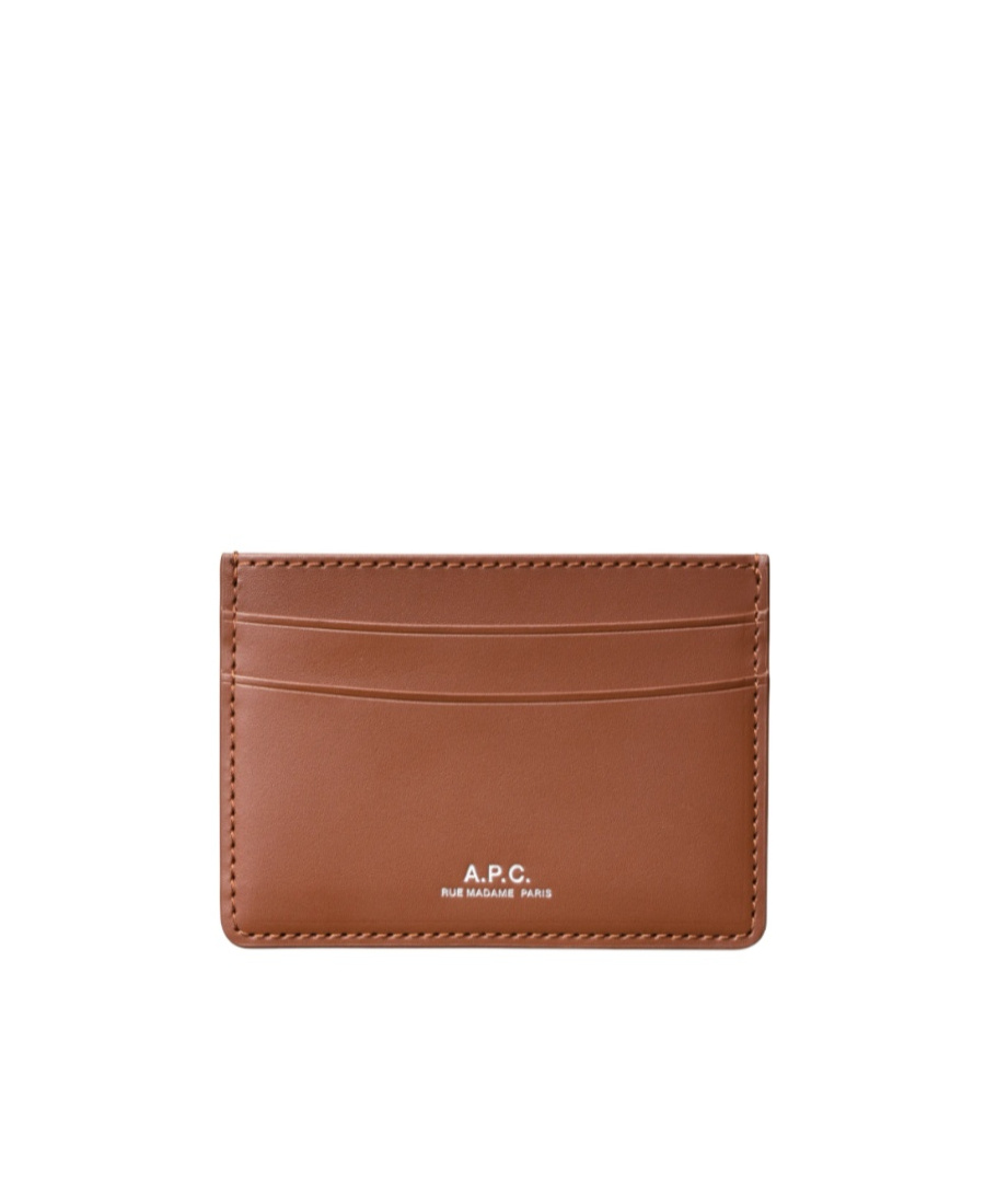 Apc André Logo-stamp Leather Cardholder In Brown