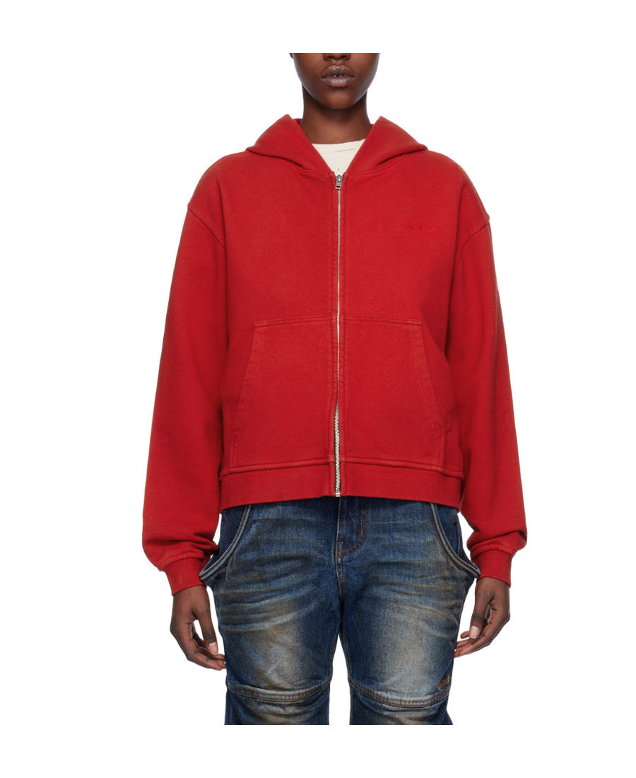 We11 Done Zipper Hooded Sweater In Red