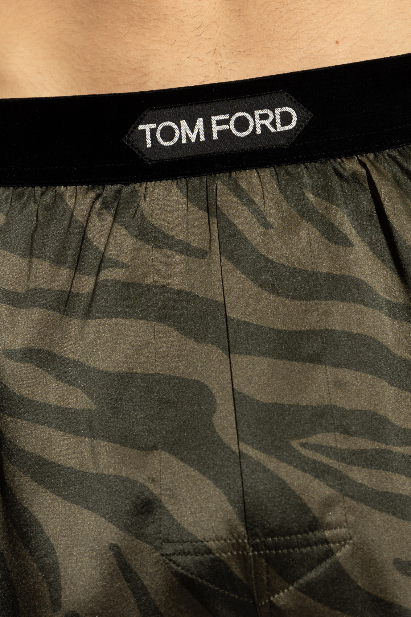 Tom Ford Animal Patterned Silk Satin Boxer With Velour Detail In Black