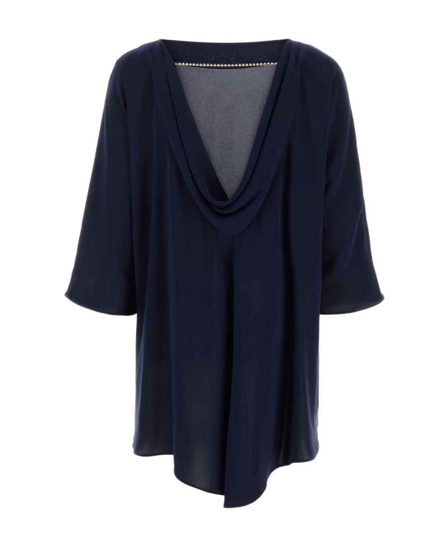 Max Mara Draped Neckline Ferro Blouse With Asymmetric Hem In Black