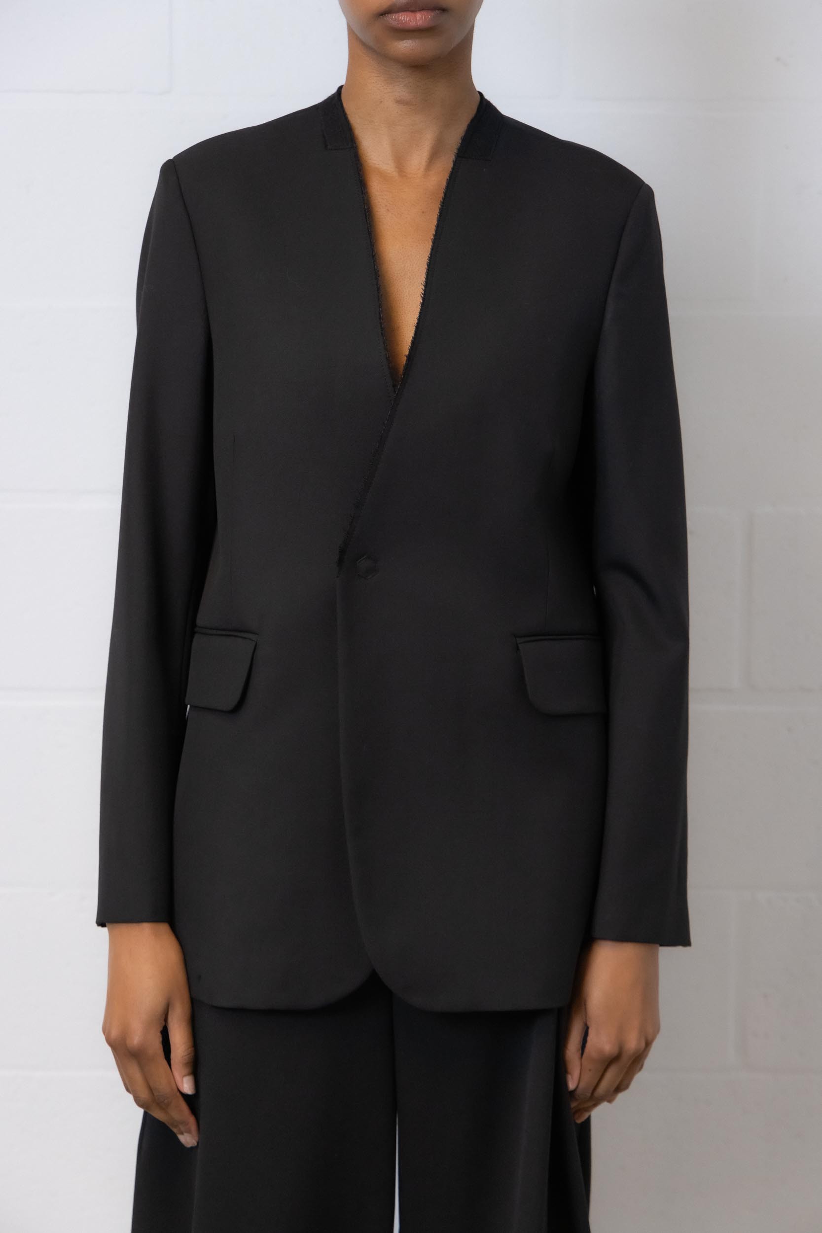Mm6 Maison Margiela Collarless Suit Jacket In Black