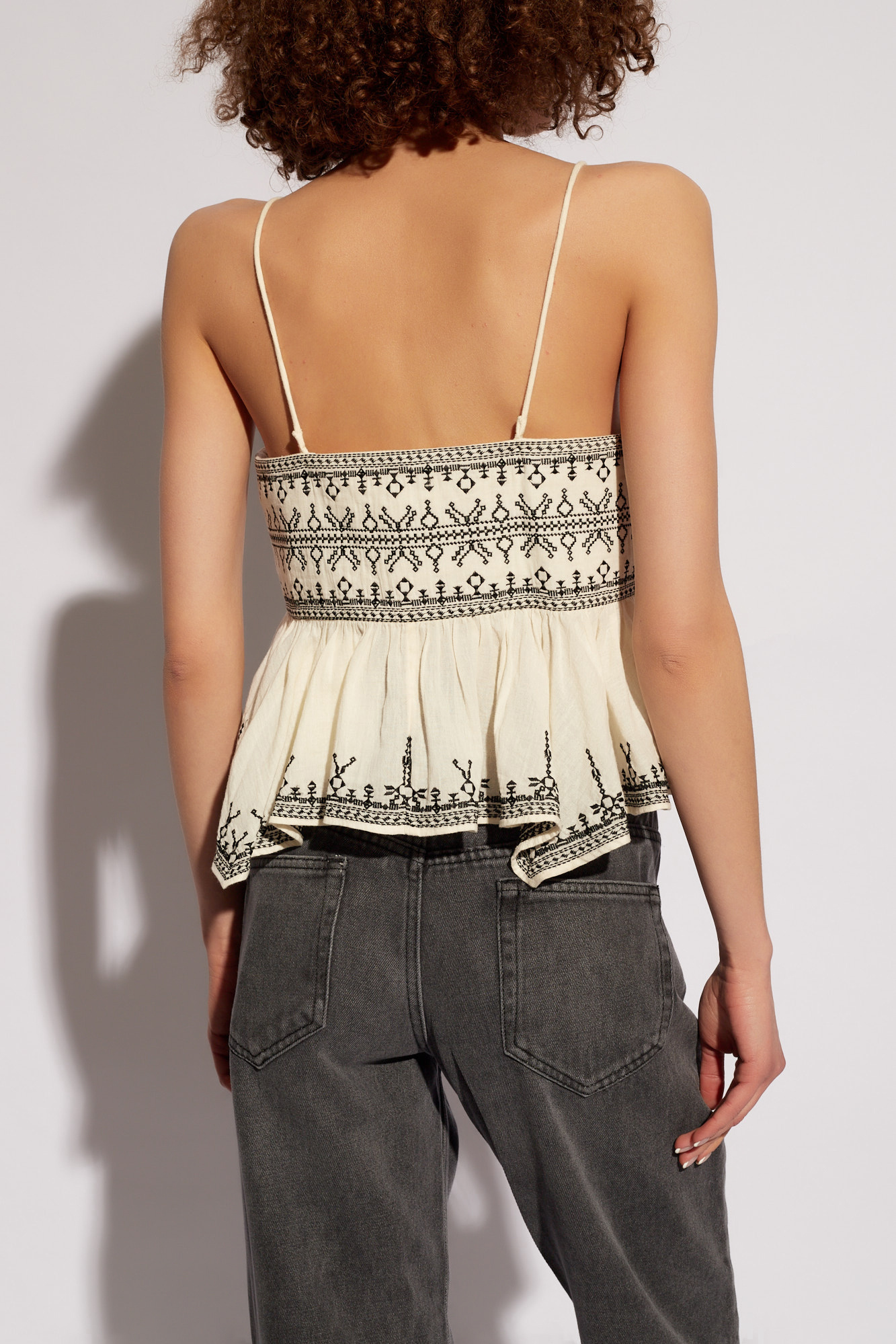 Isabel Marant Étoile Piyae Geometric-embroidery Top In Nude