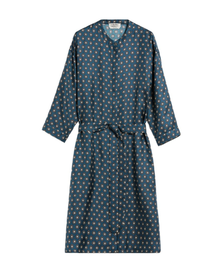 Max Mara Printed Silk Kaftan Dress In Blue
