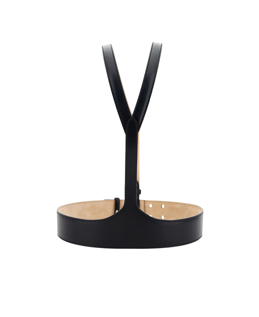 Alexander Mcqueen Y-shaped Leather Braces With Logo In Black