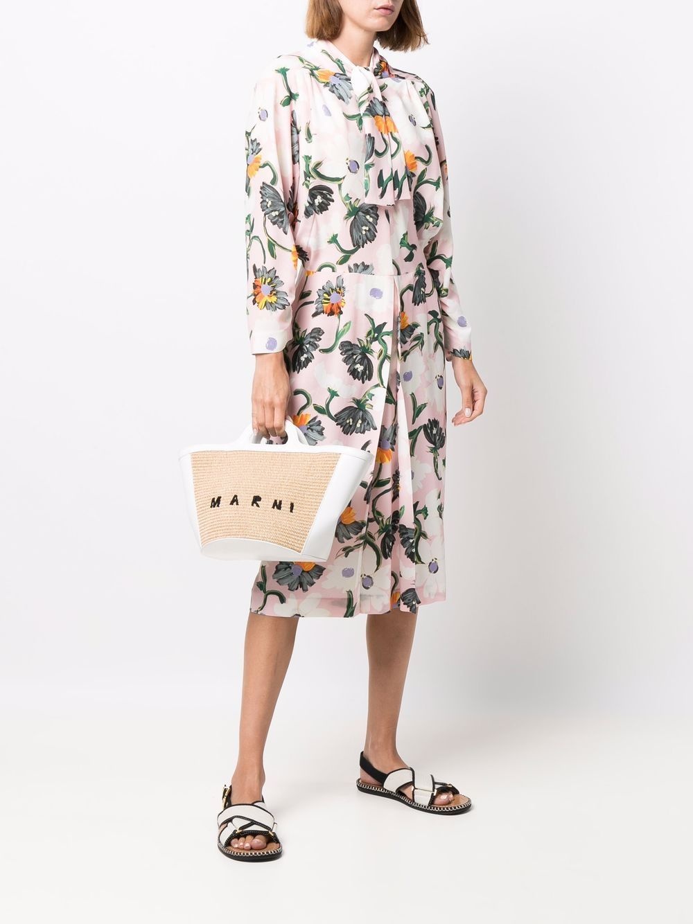 MARNI TROPICALIA SMALL BAG IN WHITE LEATHER AND RAFFIA