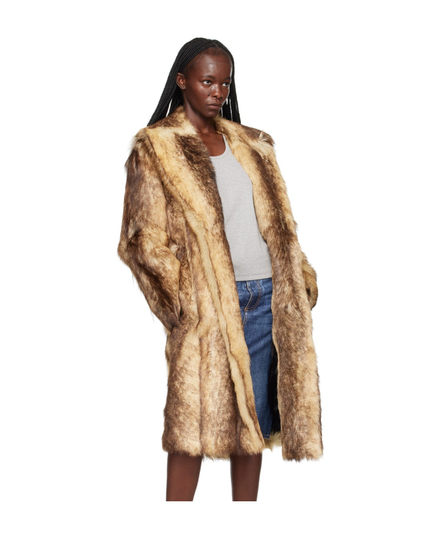Bottega Veneta Beige Printed Faux-fur Coat In Nude