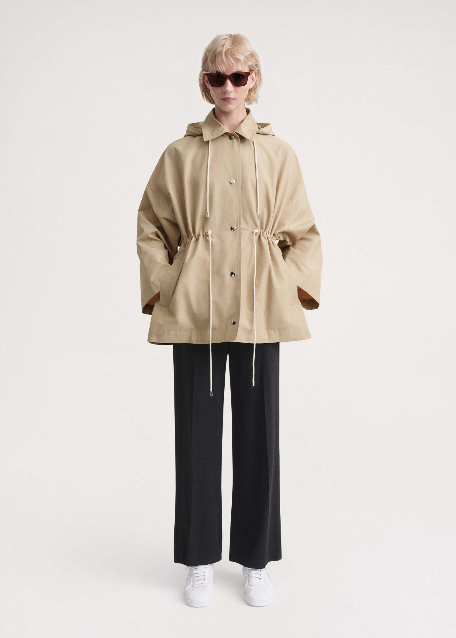 Totême Drawstring-waist Hooded Jacket In Nude