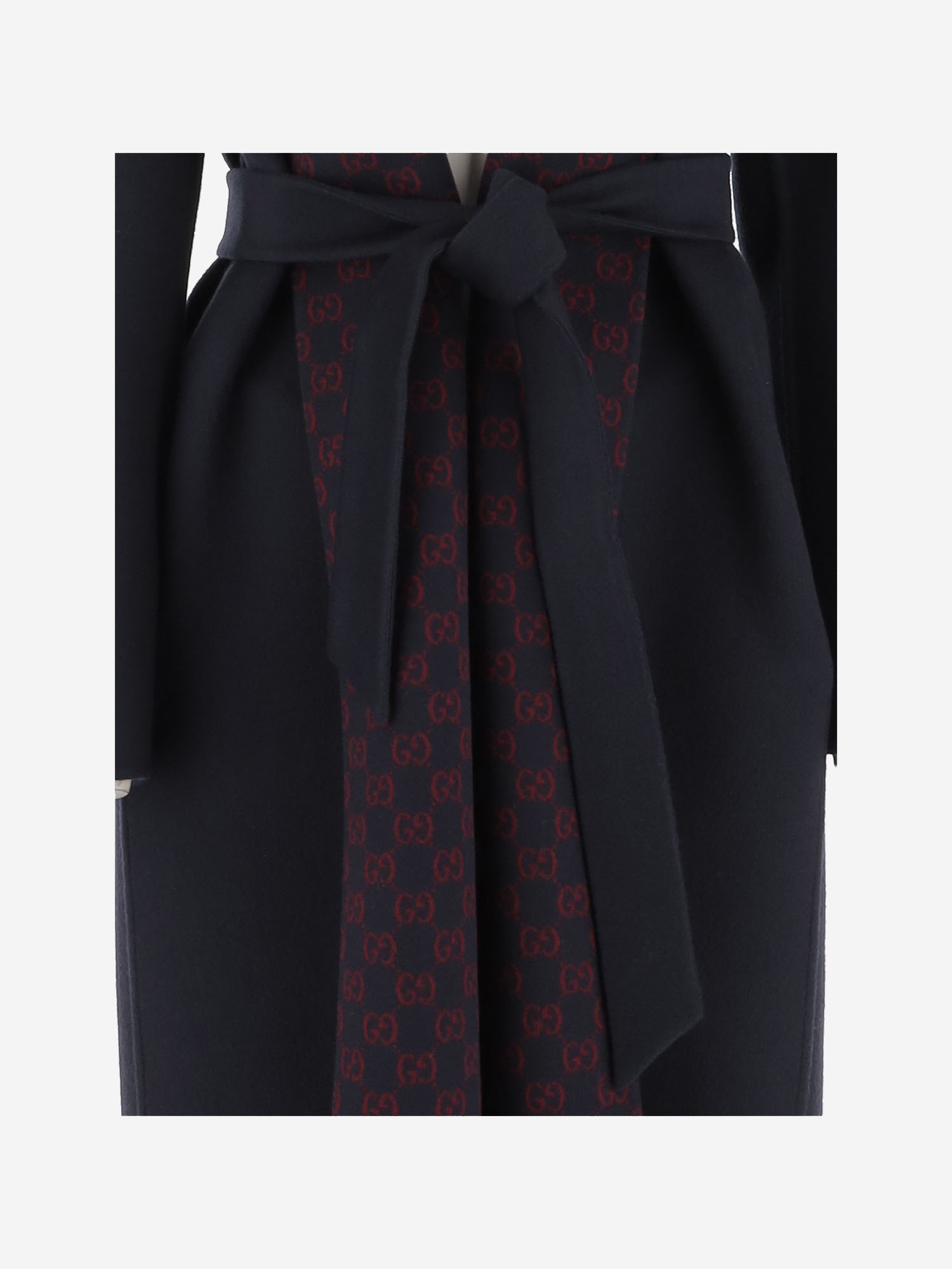 Gucci Navy Blue Wool Blend Reversible Coat In Multi