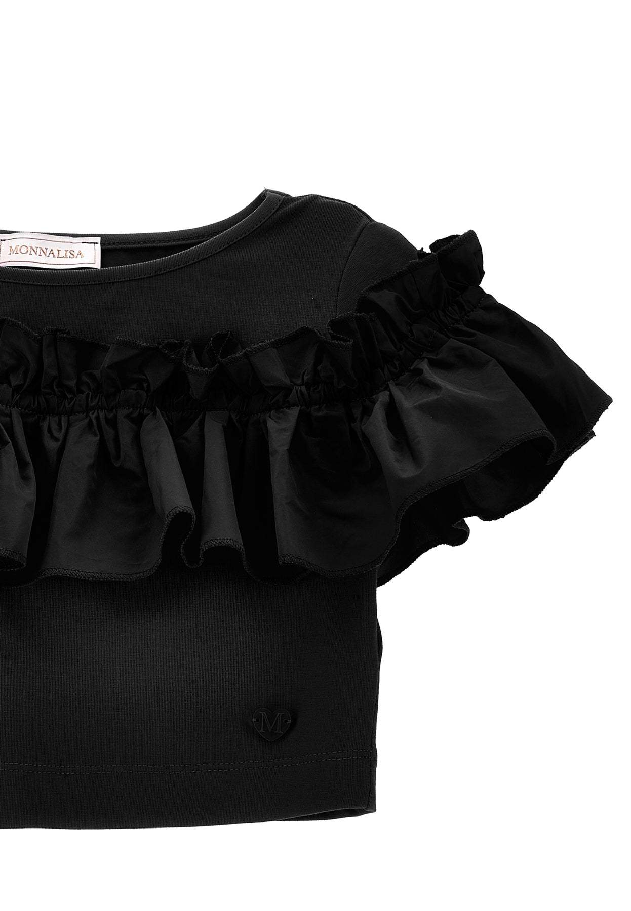 Monnalisa Lotus Leaf Edge T-shirt In Black