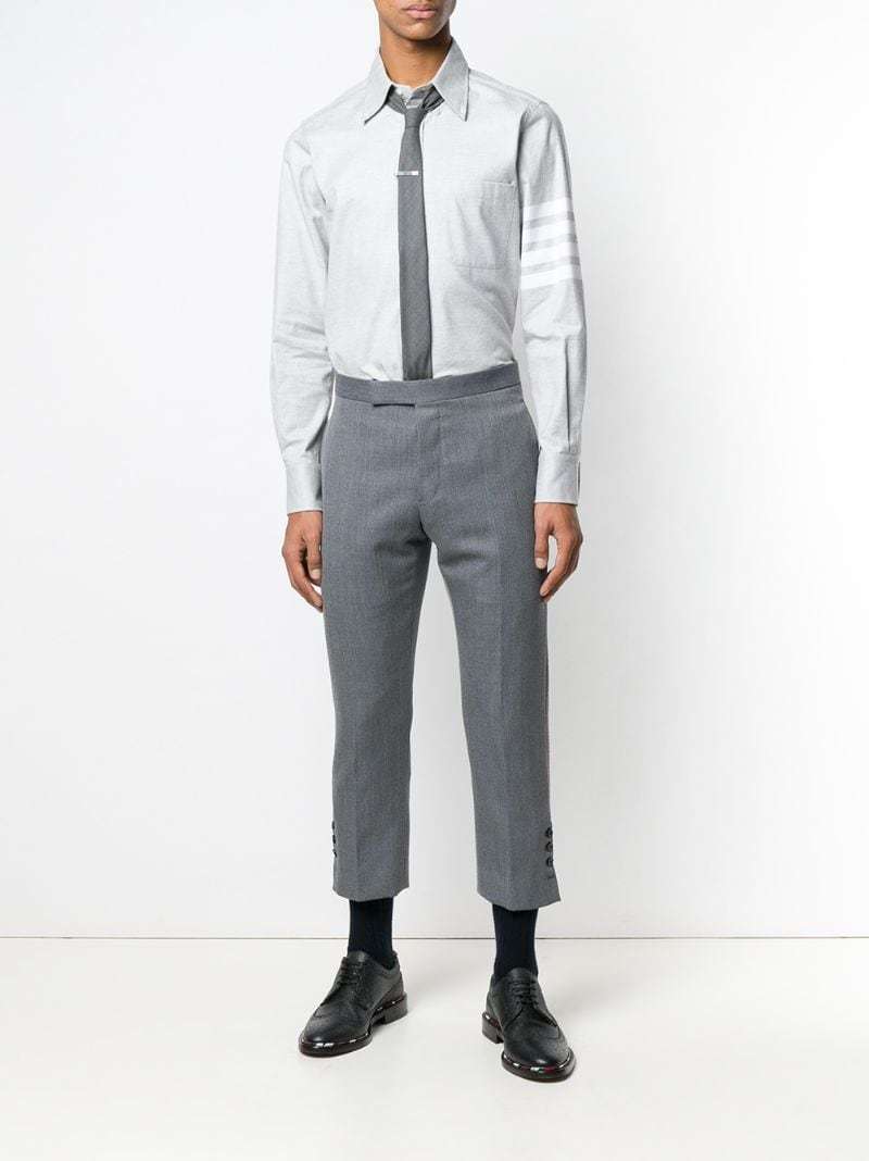 Thom Browne Classic Button-down Long-sleeve Shirt With Three-stripe Detail In Gray