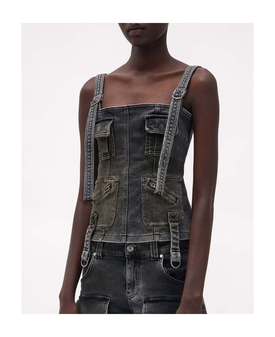 Shop Blumarine Cargo-pockets Denim Top In Black