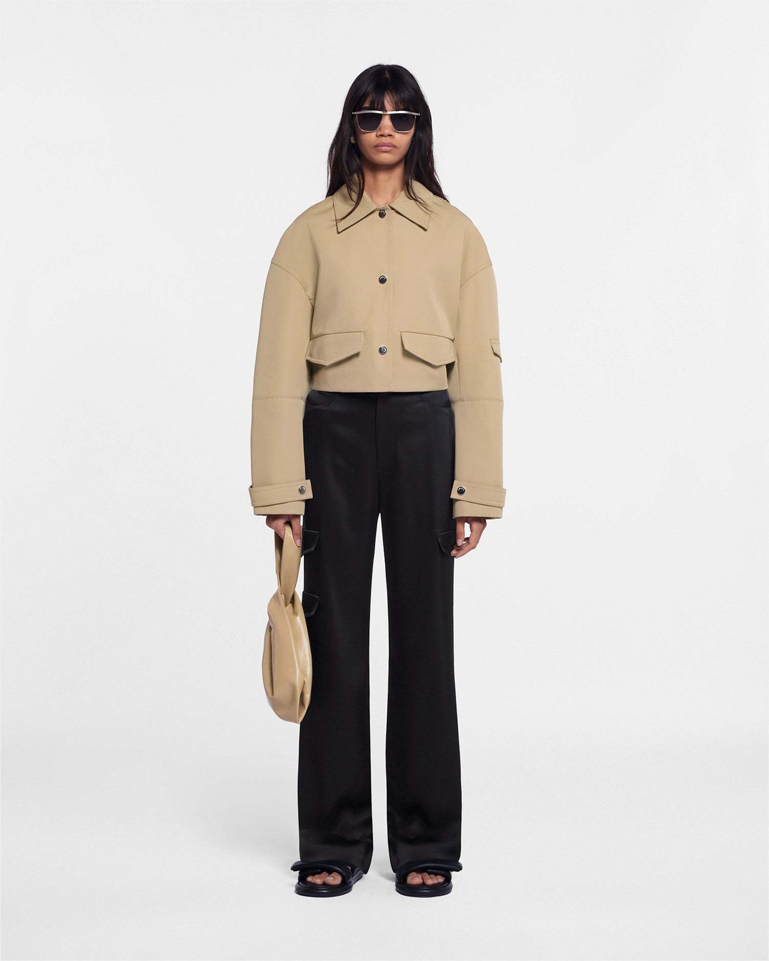 Nanushka Bracha Cropped Shirt Jacket In Nude