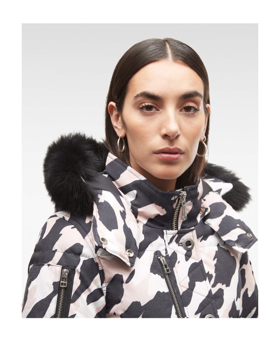 Moose Knuckles Camouflage Printed Down Jacket In Black