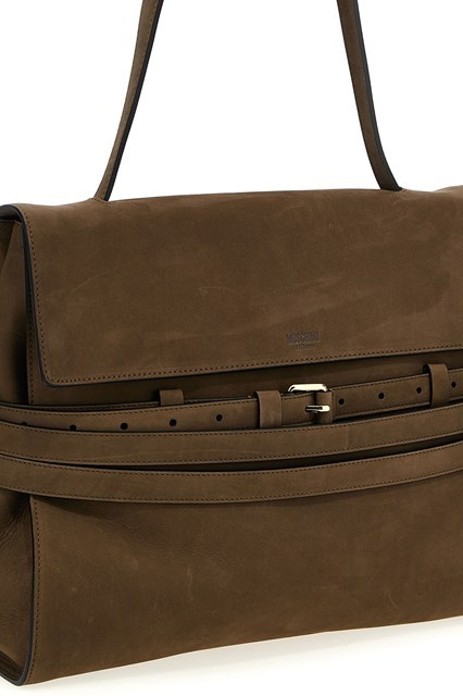 Moschino Single Top Handle Shoulder Bag In Brown