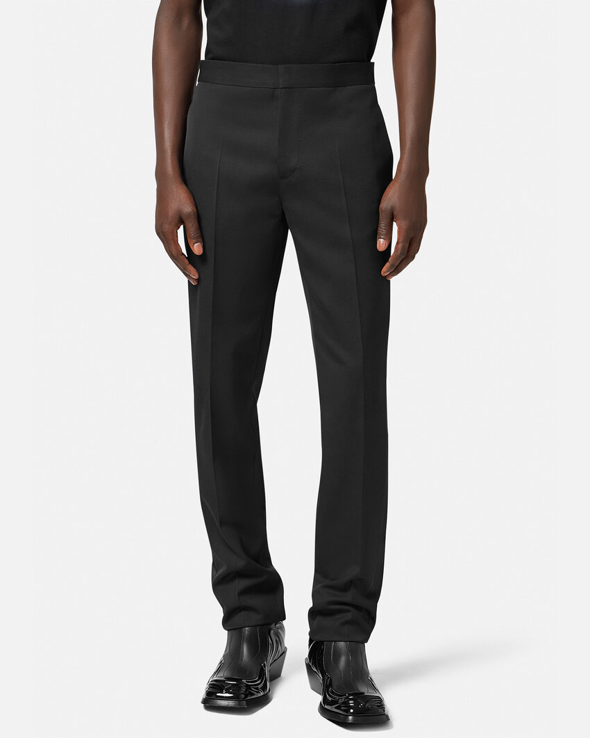 Versace Straight-leg Wool Trousers In Black