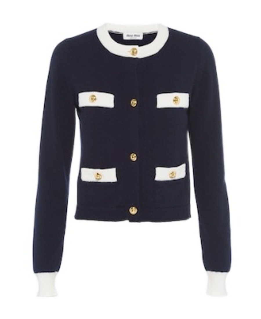 Miu Miu Two-tone Cashmere Cardigan In Blue