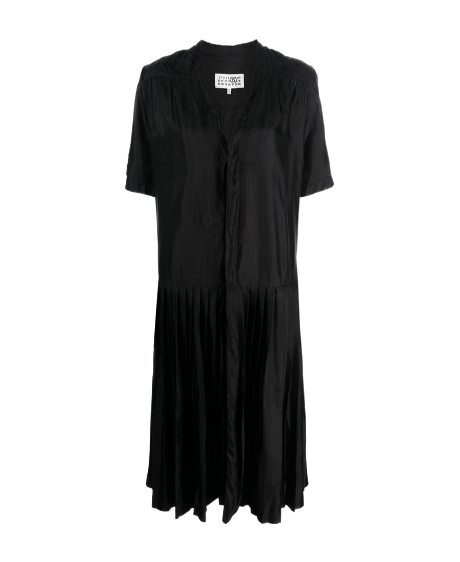 Mm6 Maison Margiela V-neck Pleated Midi Dress In Black