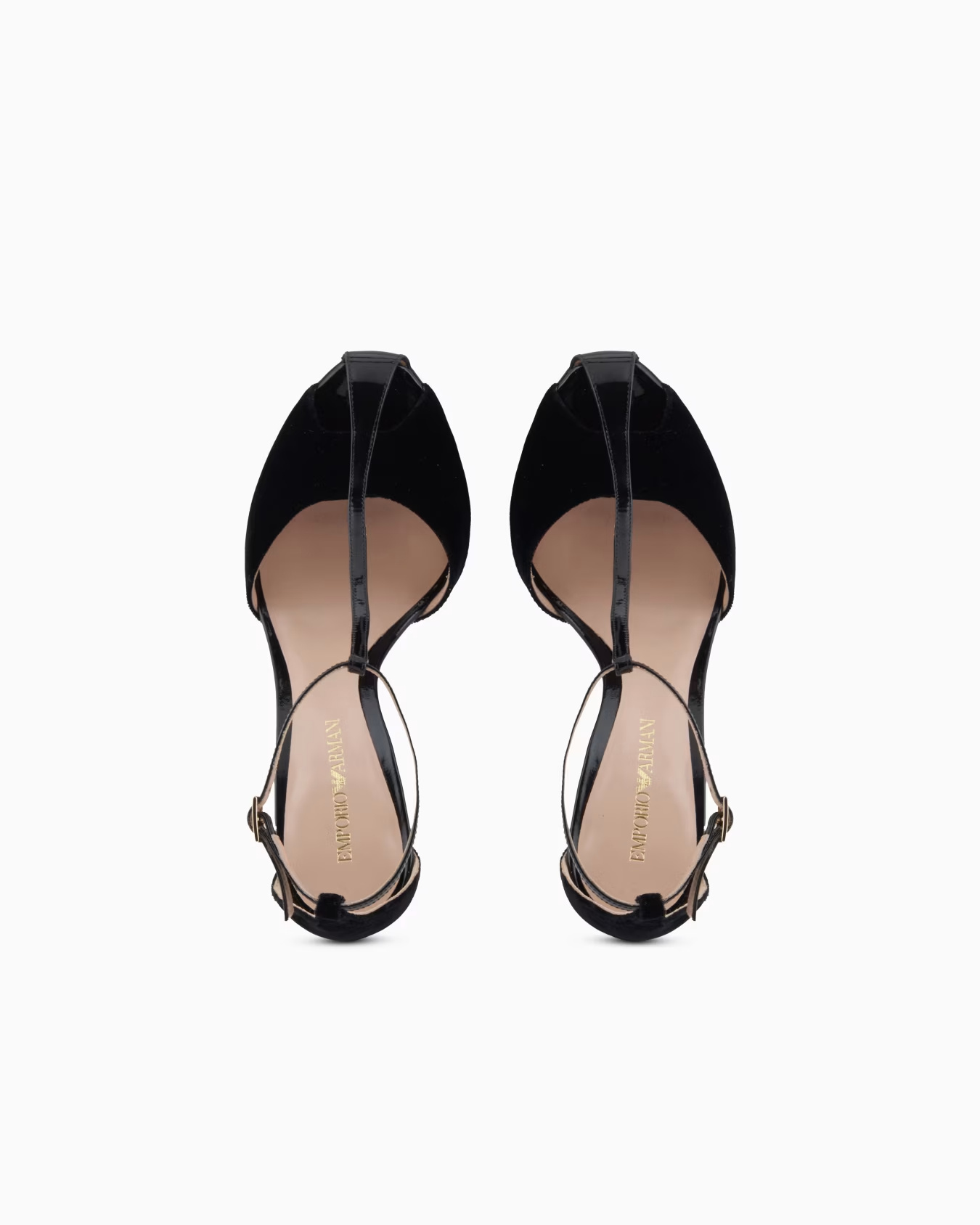 Emporio Armani Velvet And Patent-leather T-bar Heeled Sandals In Black