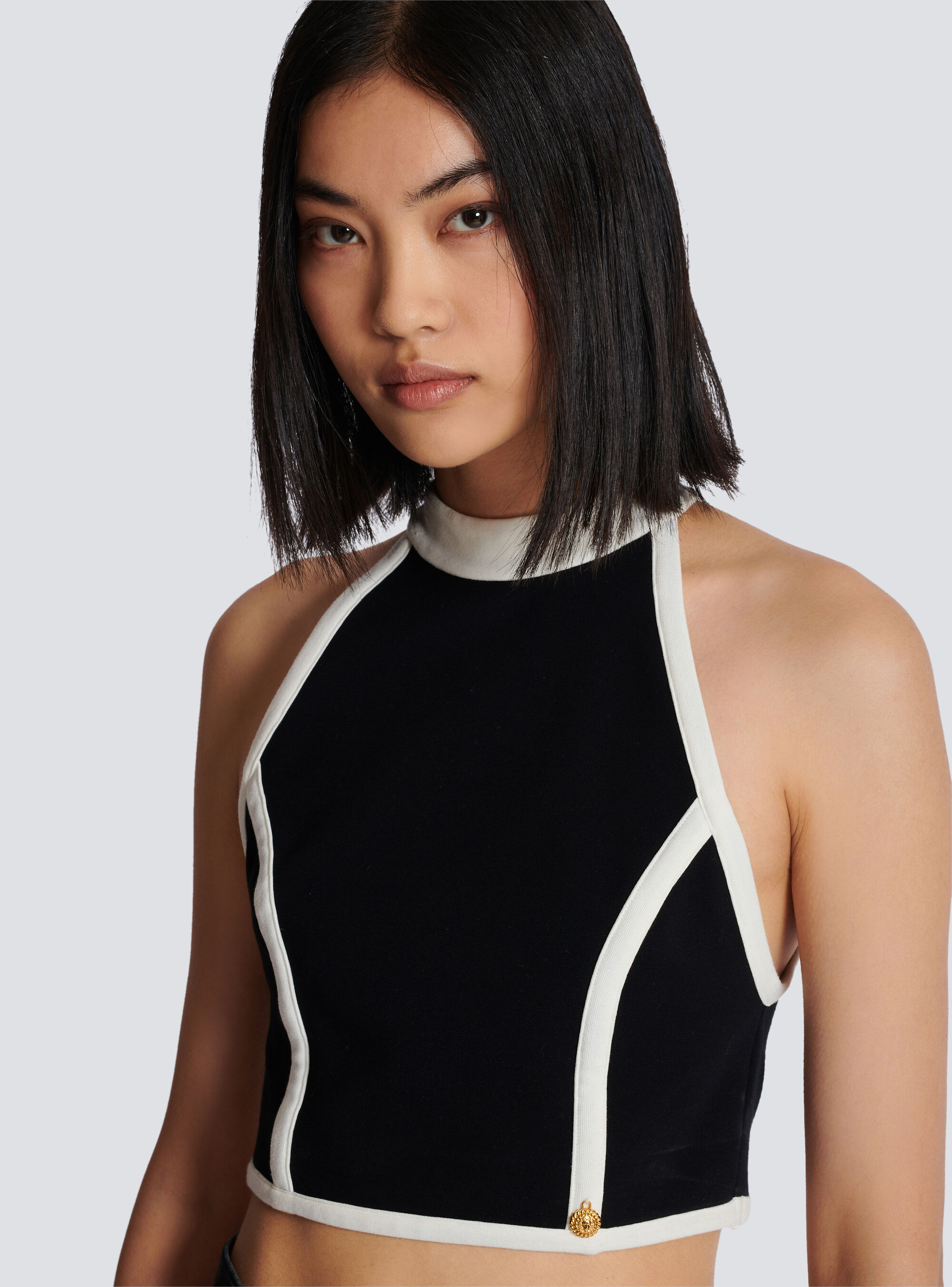 Shop Balmain Two-tone Top In Black