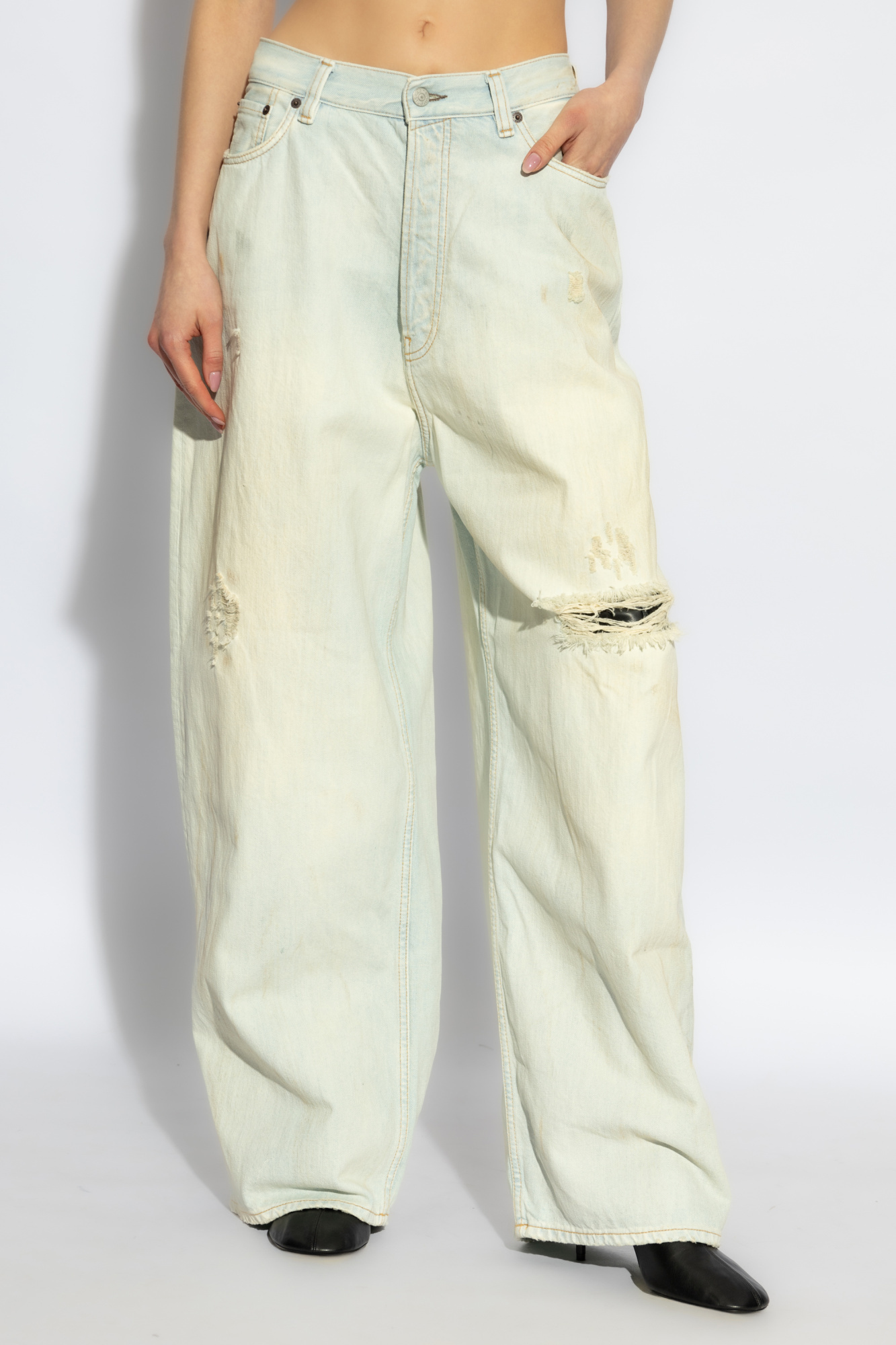 Acne Studios Distressed Wide-leg Jeans In White