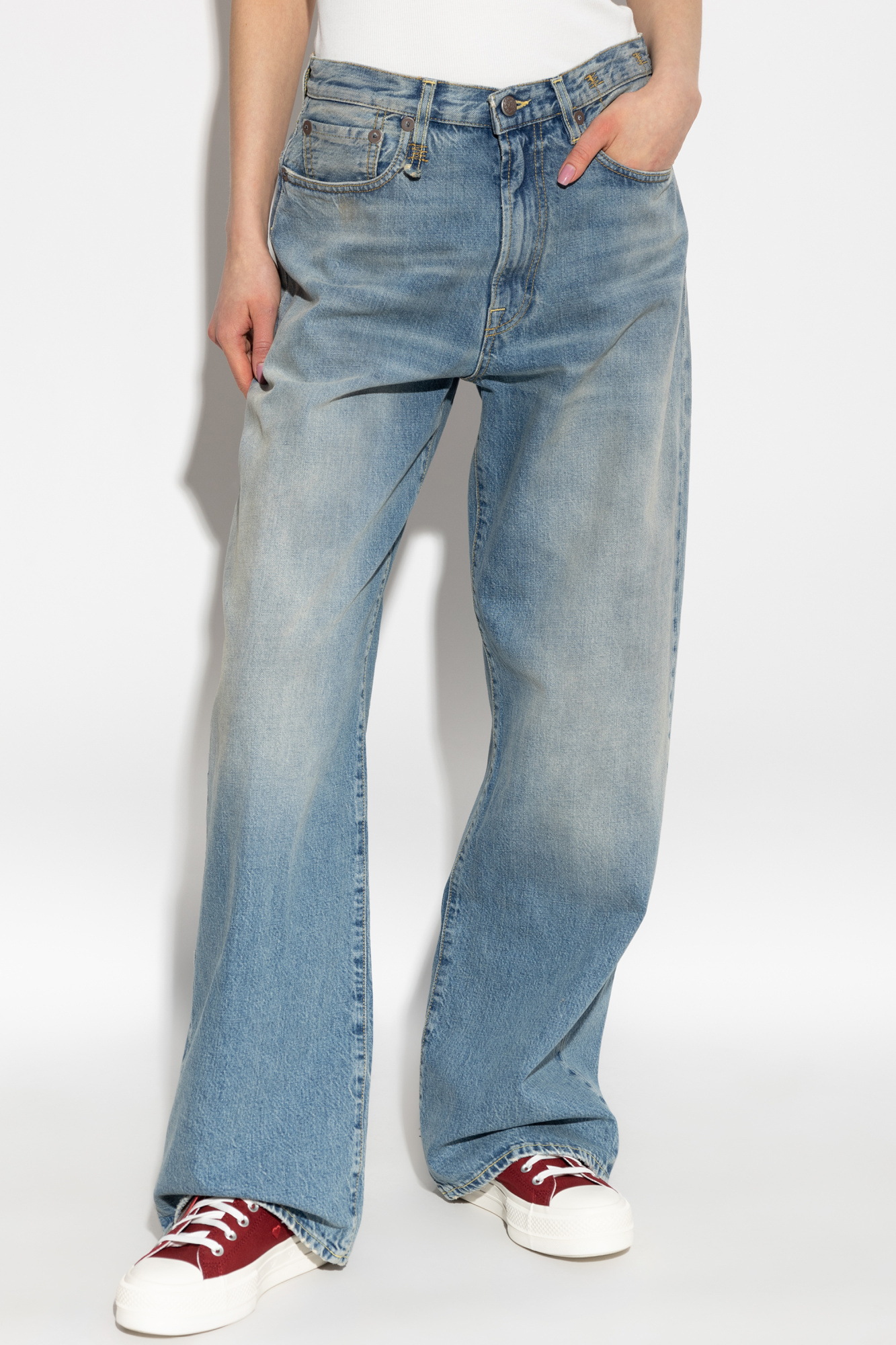 R13 Wide-leg Distressed Jeans In Gray