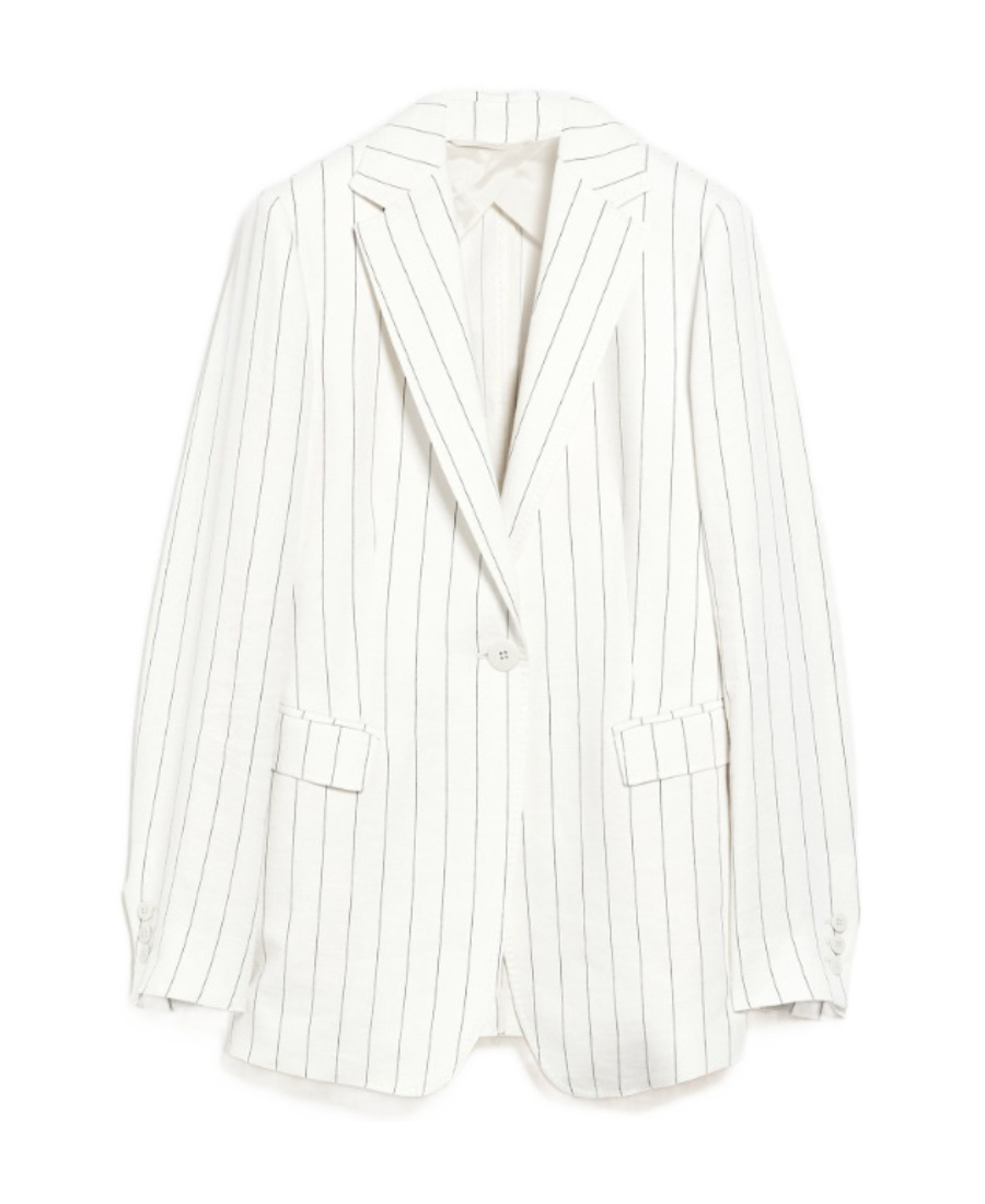 Max Mara Striped Suit Jacket In White