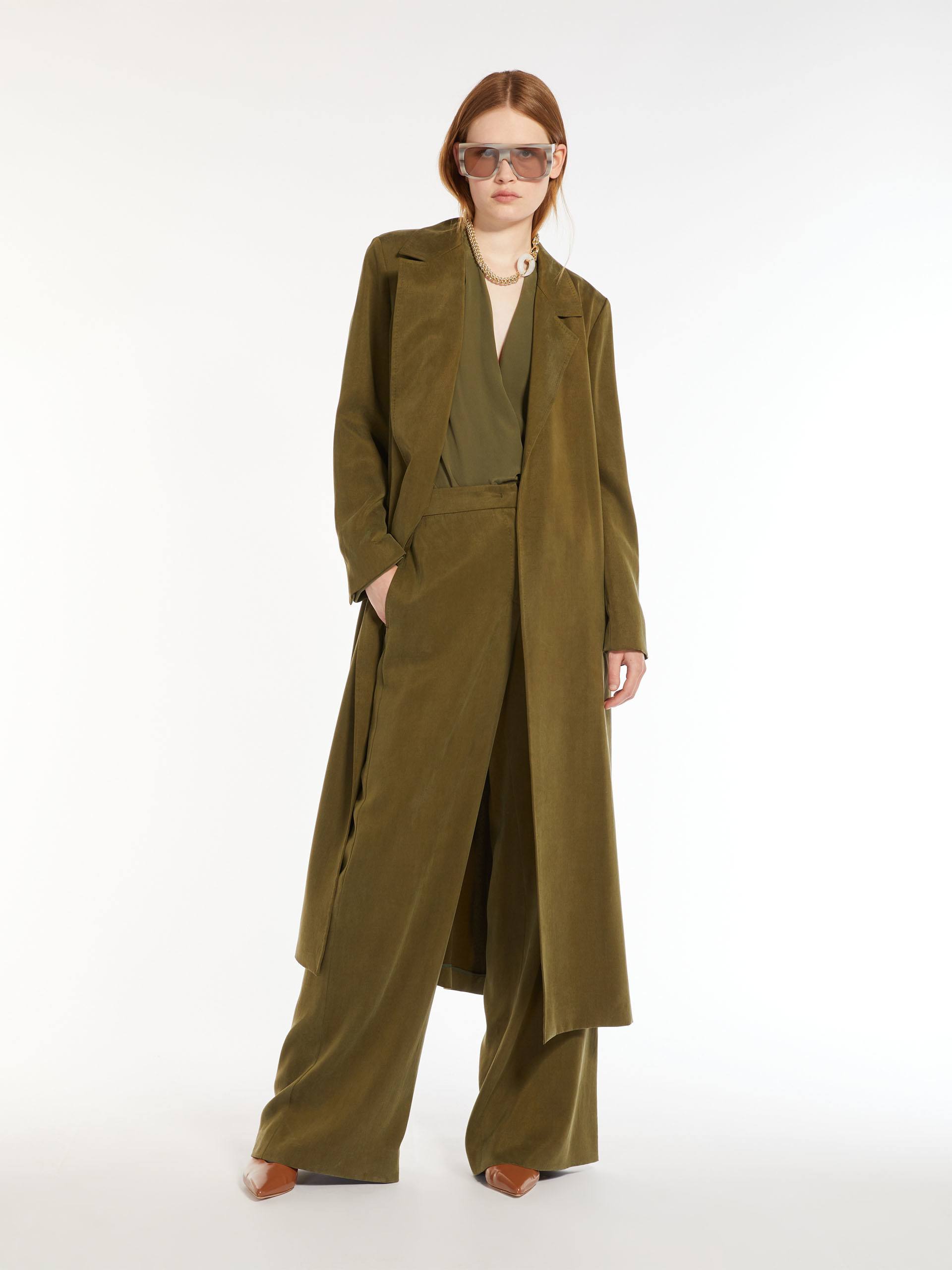 Max Mara High Belt Loop Casual Pants In Green
